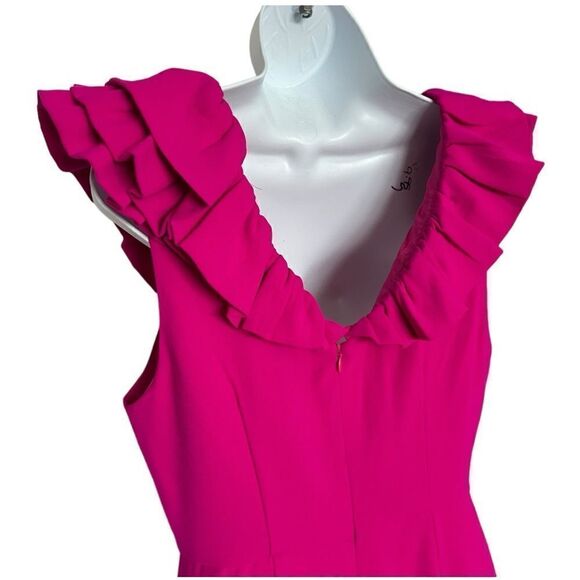 DO+BE Magenta V-Neck Ruffled Shoulder Dress Size M. - Picture 6 of 9